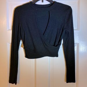 Wrap-front cropped shirt